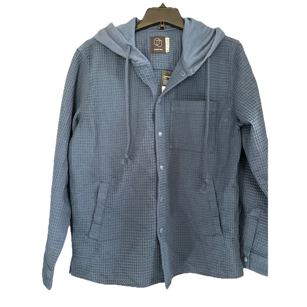 Original Use Men’s Waffle Knit Hooded Jacket Navy Blue Size Small Cotton Blend
